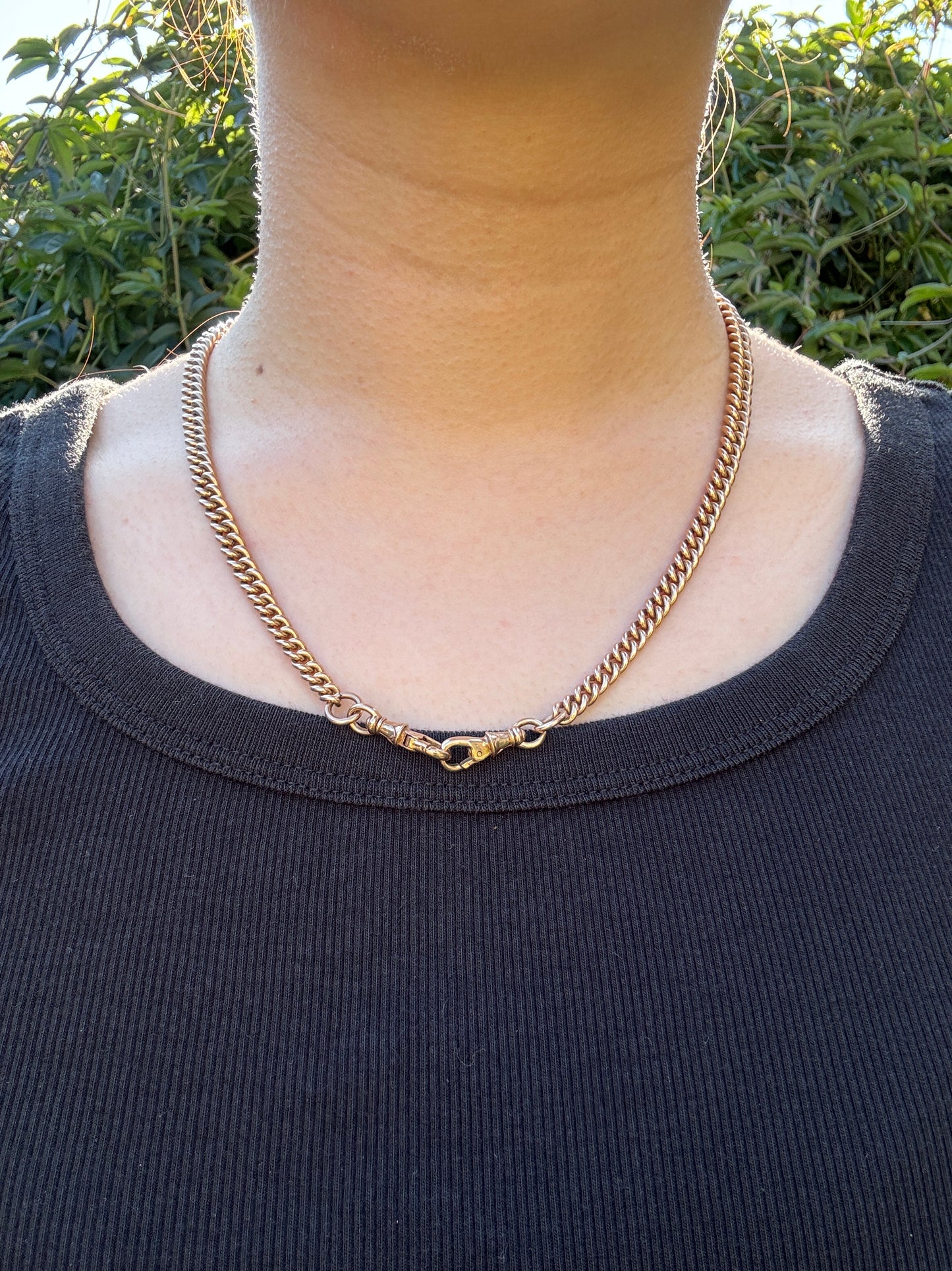 Antique 9ct yellow gold double Albert graduated curb chain, 50cm / 19.7 inches long