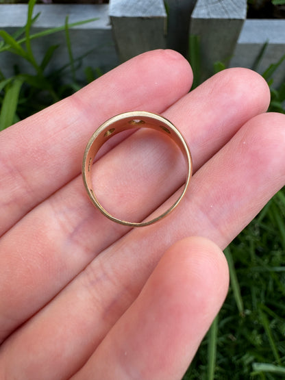 Antique 18ct yellow gold three stone 0.2ct TCW mixed old cut diamond starset gypsy ring