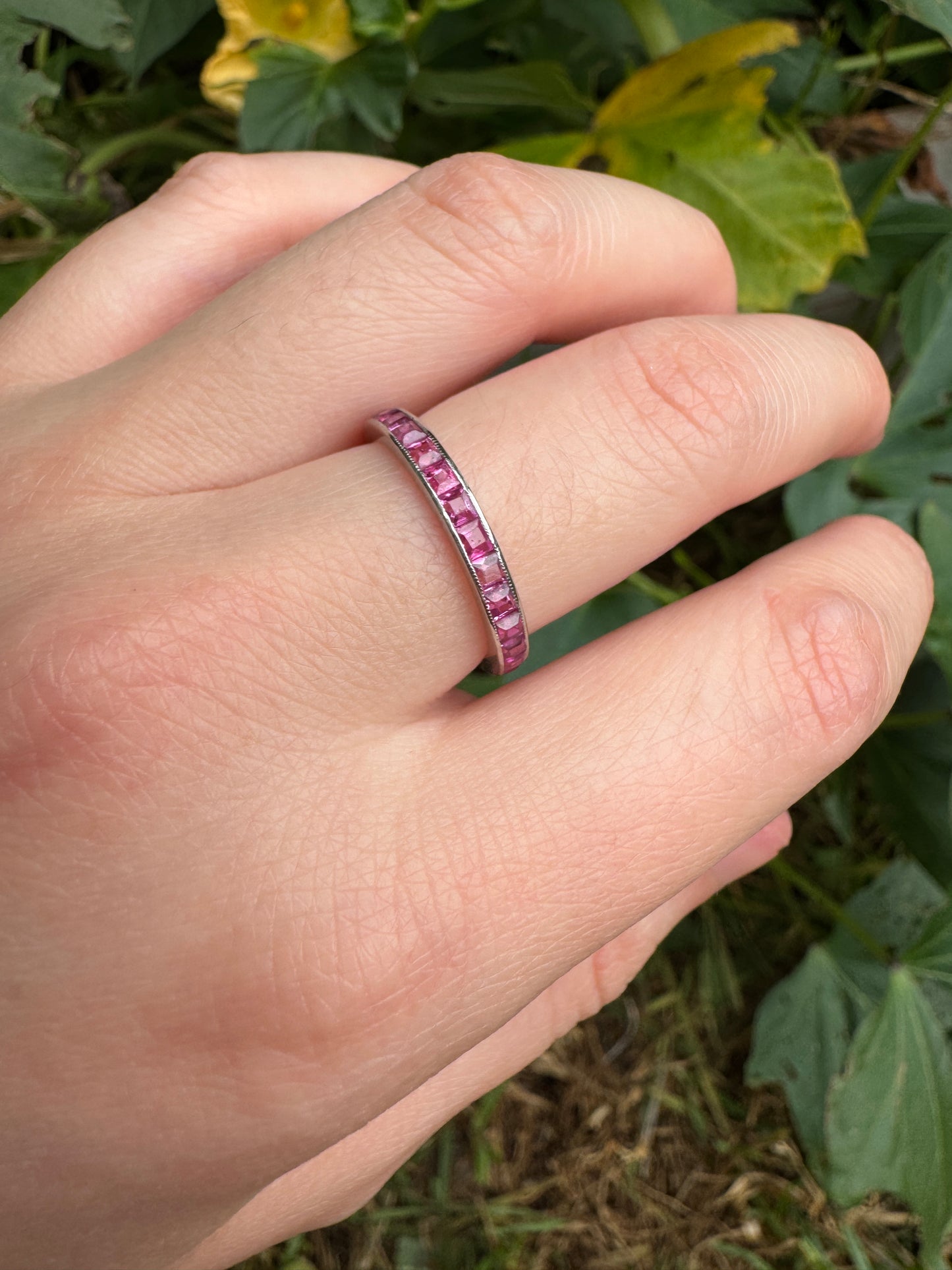 Antique platinum 1.51ct TCW natural ruby eternity ring