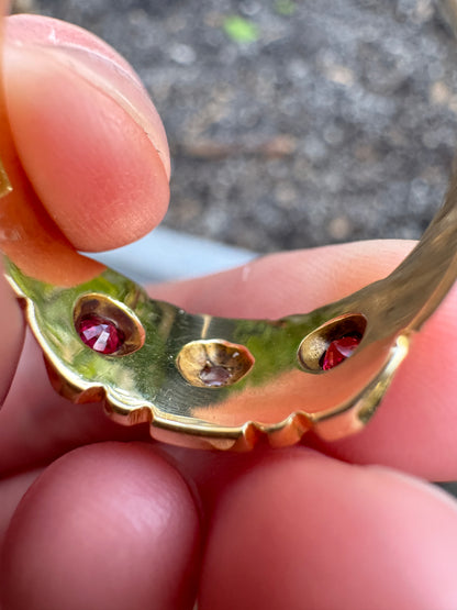 Antique Australian 15ct yellow gold rose cut diamond and ruby starset gypsy ring
