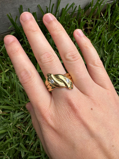 Antique 18ct yellow gold 0.25ct TCW old cut diamond snake ring