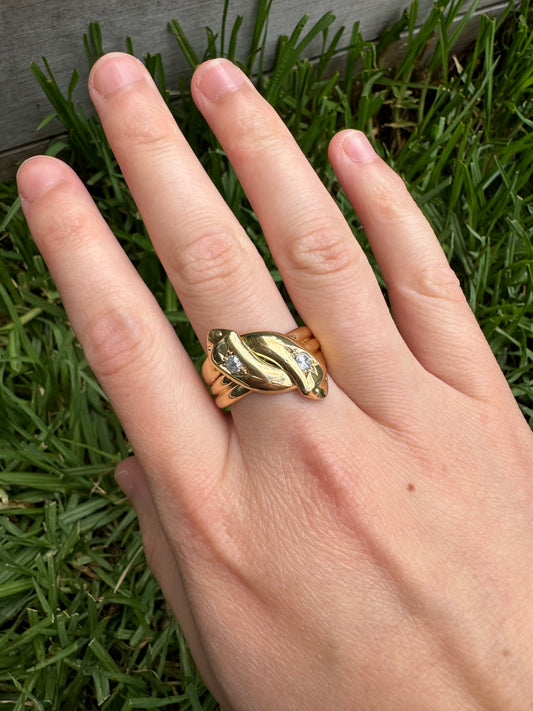 Antique 18ct yellow gold 0.25ct TCW old cut diamond snake ring
