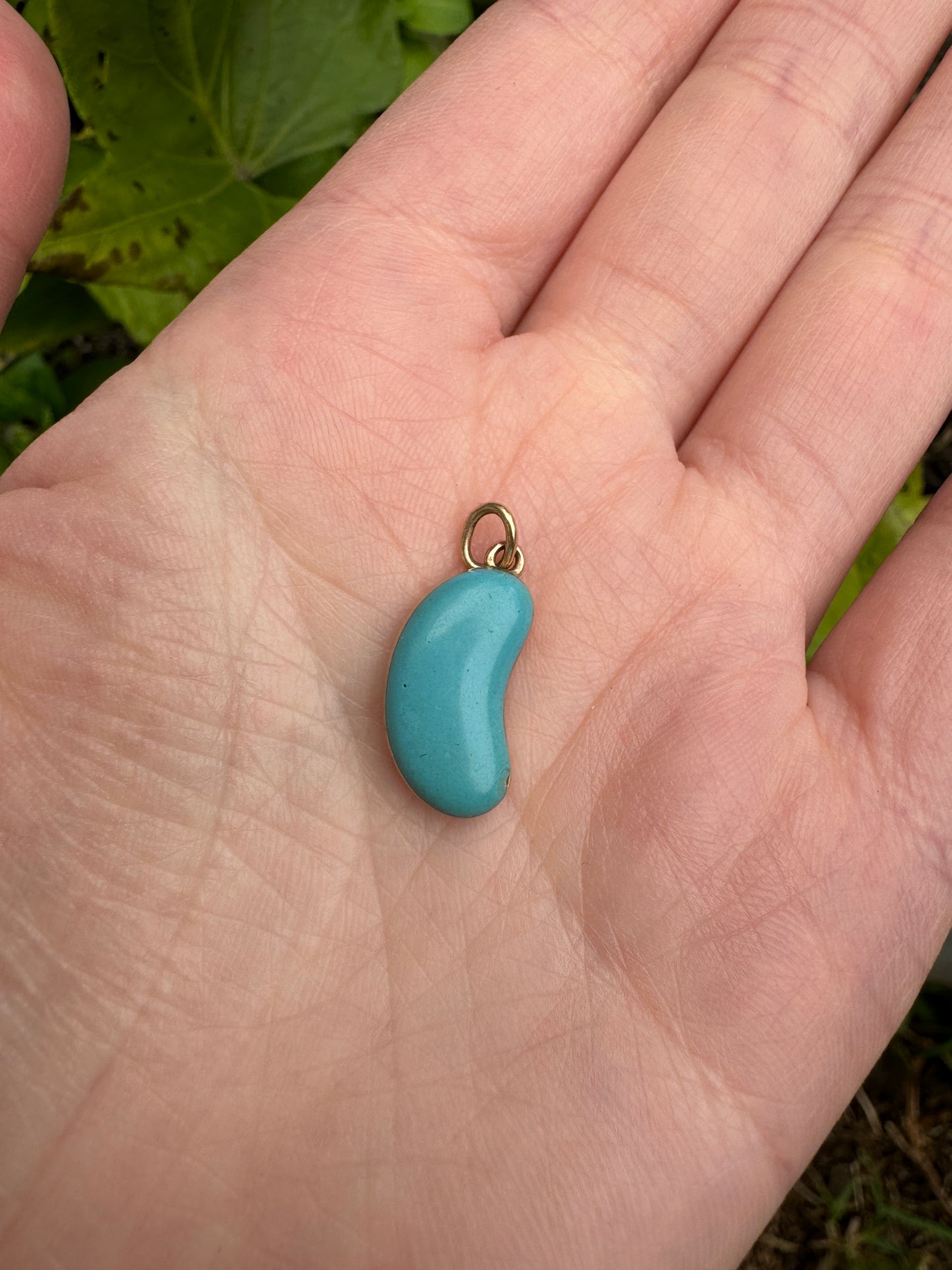 Antique 9ct gold blue enamel bean charm