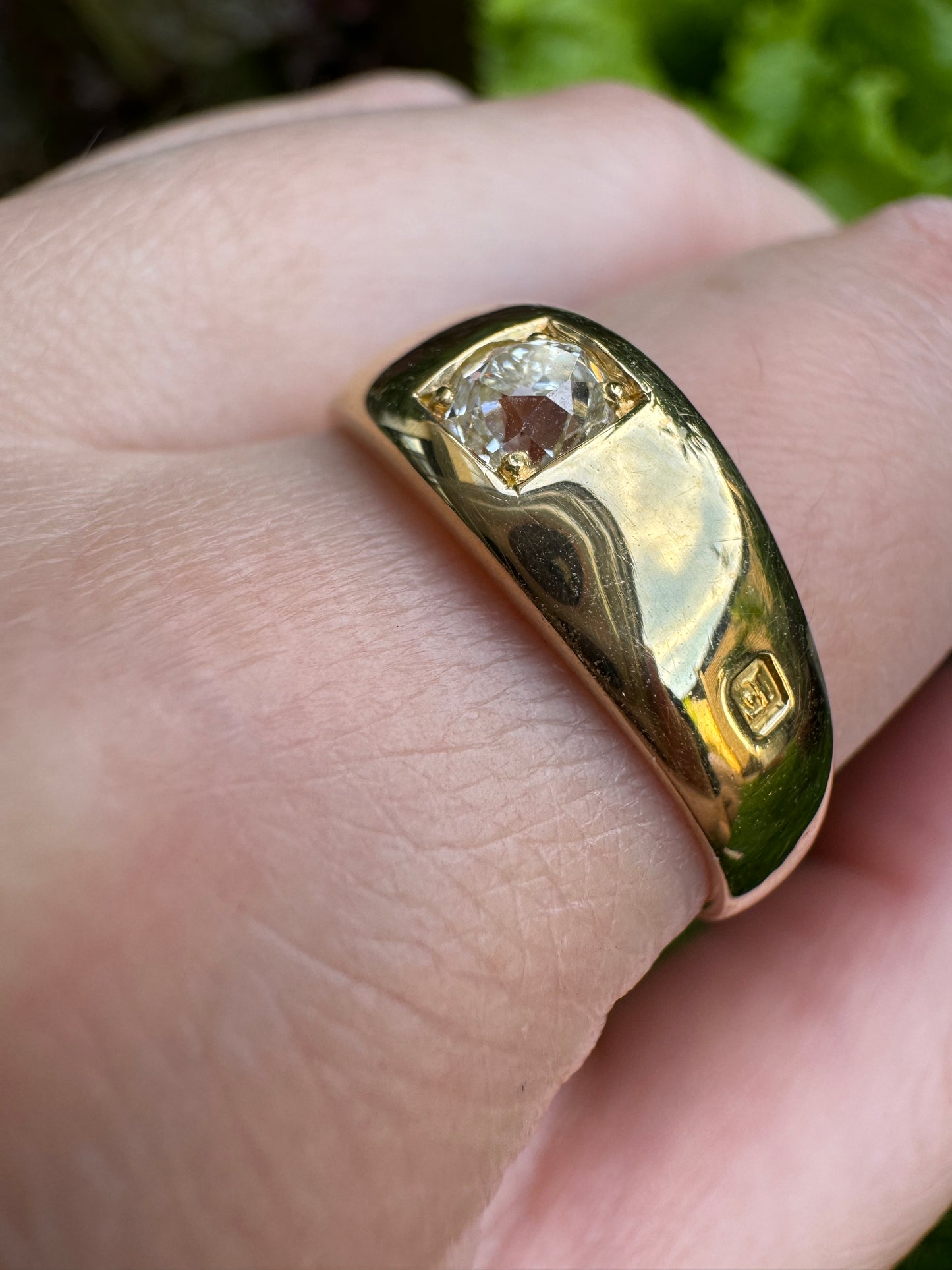 Antique Victorian 18ct yellow gold 0.35ct old mine cut diamond gypsy ring