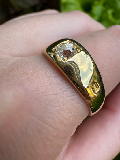 Antique Victorian 18ct yellow gold 0.35ct old mine cut diamond gypsy ring