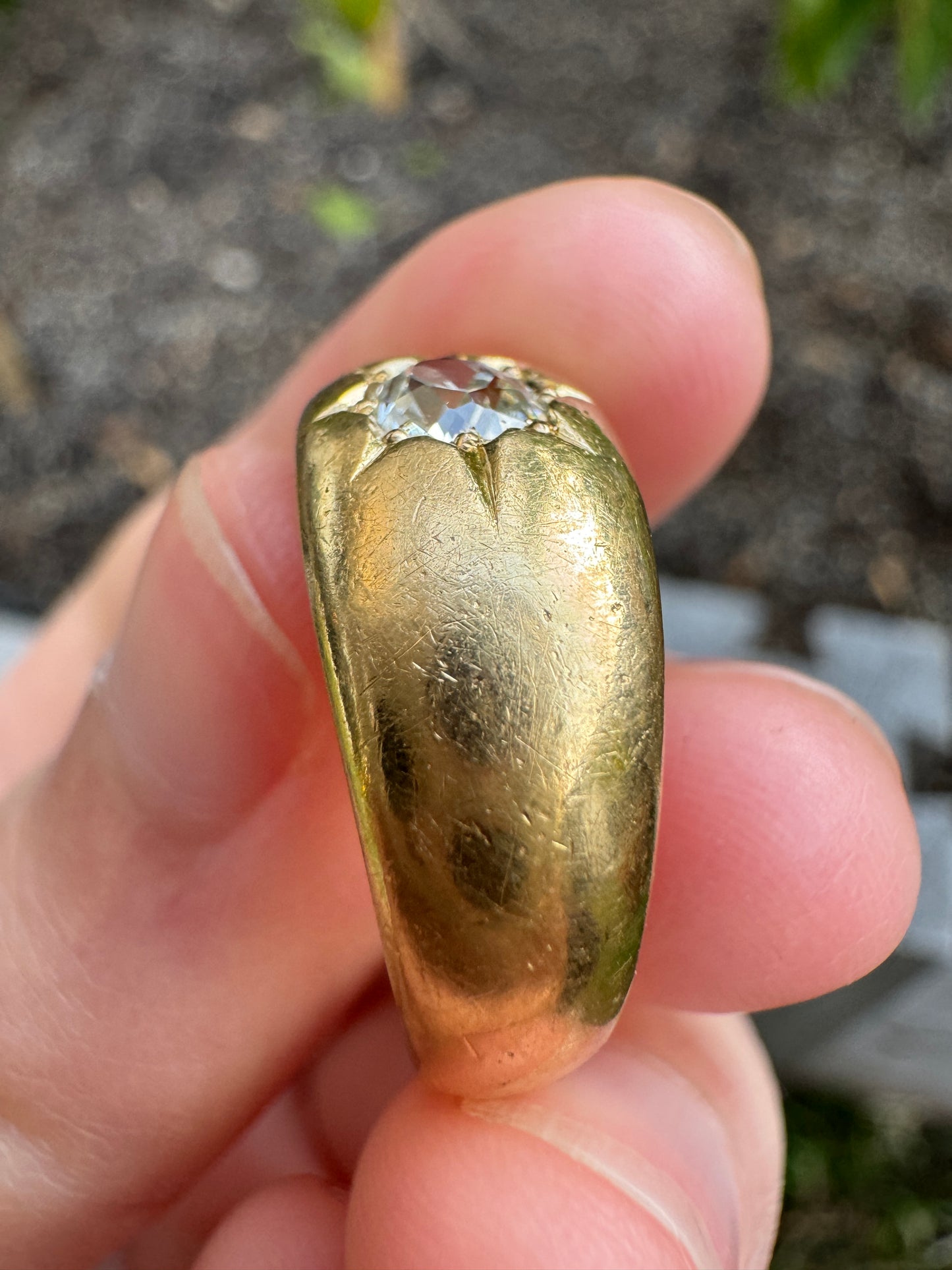 Antique 18ct yellow gold 0.5ct old mine cut diamond starset gypsy ring