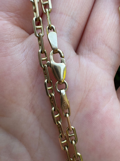 Vintage Italian 9ct yellow gold mariner link chain, 58.5cm / 23 inches long