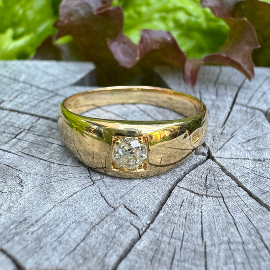 Antique Victorian 18ct yellow gold 0.35ct old mine cut diamond gypsy ring