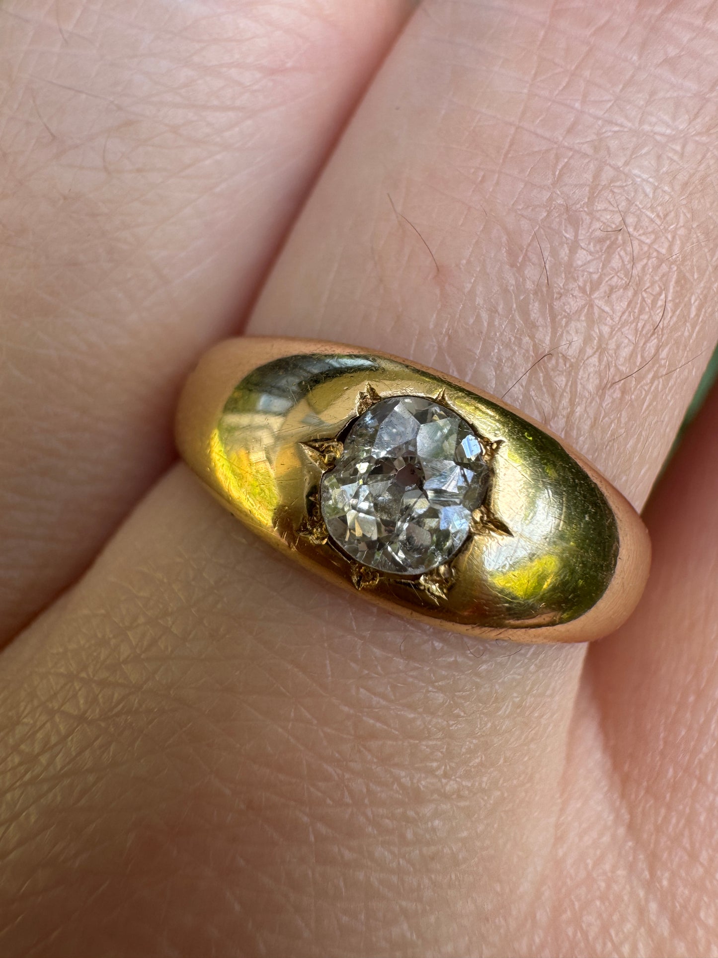 Antique Victorian 18ct yellow gold 0.52ct old mine cut diamond starset gypsy ring