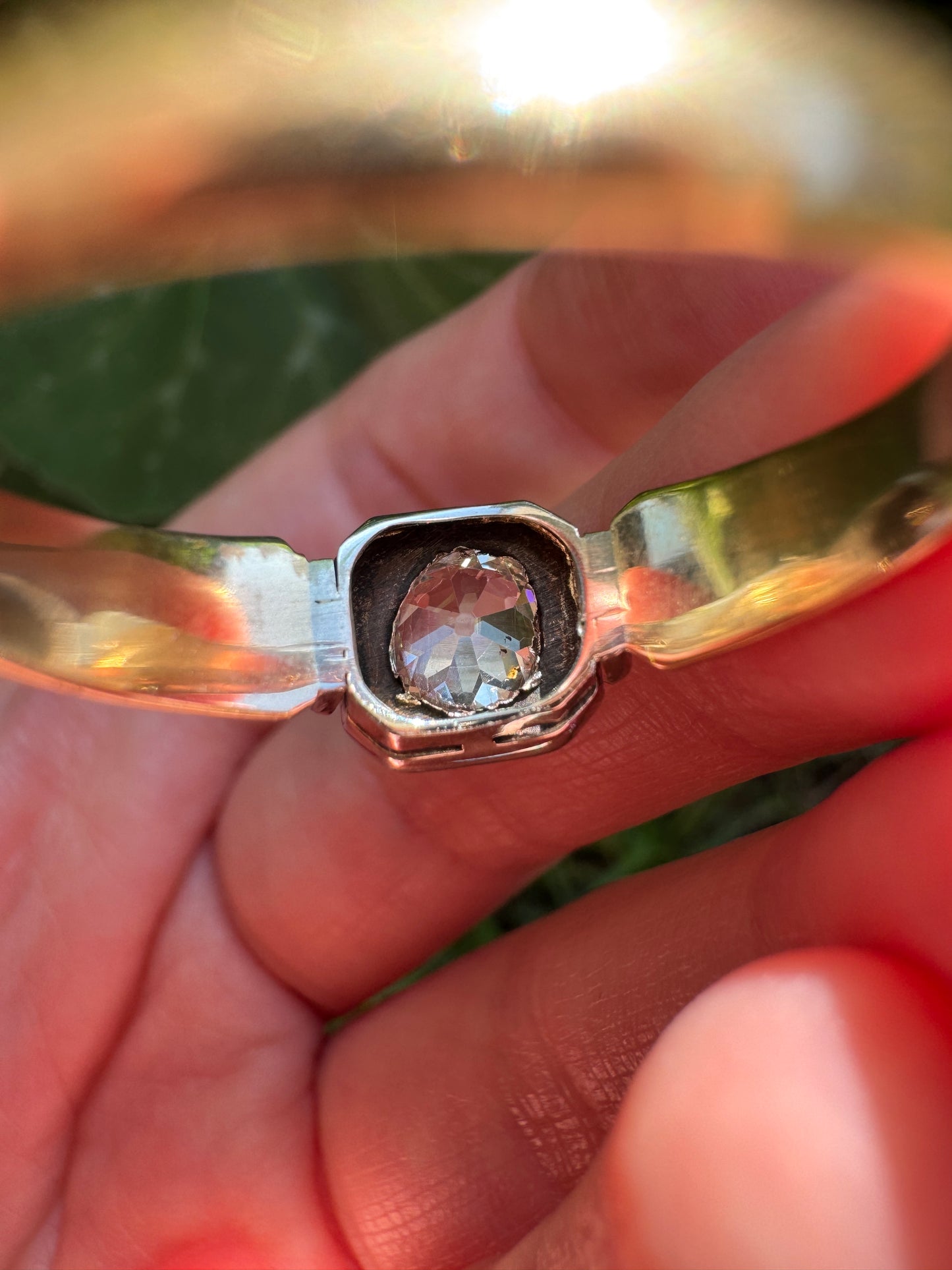 Vintage Mid Century English 9ct yellow and white gold 0.91ct old mine cut diamond signet ring