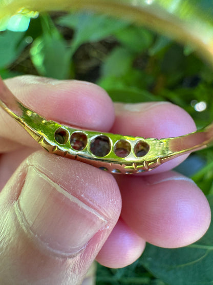 Vintage 18ct yellow gold five stone 0.33ct TCW natural emerald and 0.25ct TCW old mine cut diamond ring