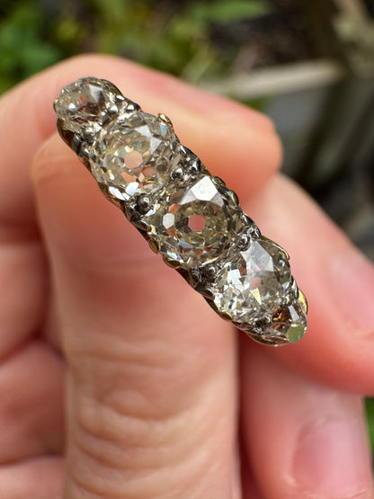Antique 18ct gold old mine cut diamond five stone ring