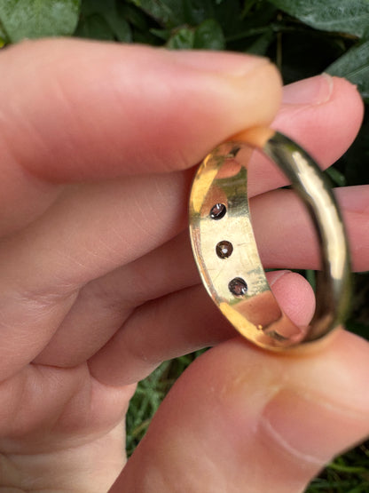 Antique 18ct yellow gold three stone 0.54ct TCW old cut diamond starset gypsy ring with fancy yellow centre