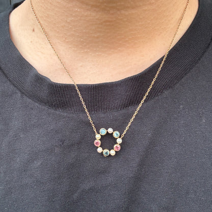 Antique 15ct yellow gold morganite, aquamarine and pearl necklace