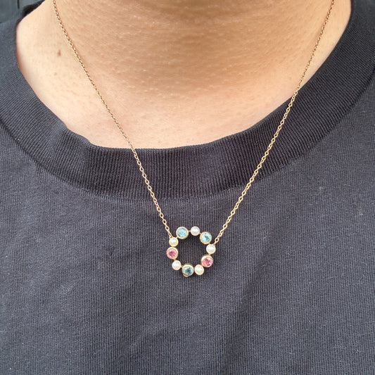 Antique 15ct yellow gold morganite, aquamarine and pearl necklace