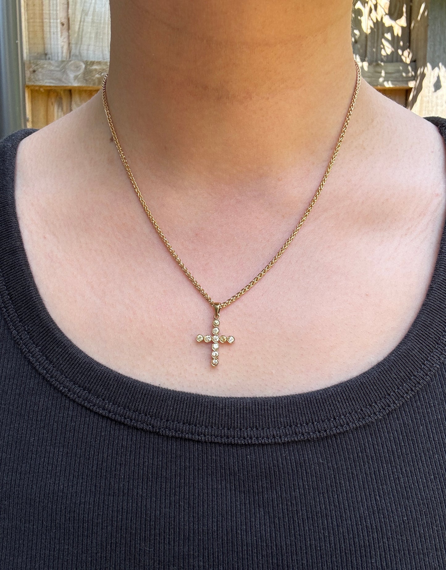 Vintage 14ct yellow gold 0.37ct TCW old European cut diamond bezel set cross pendant