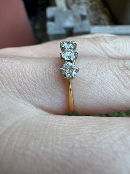 Antique 18ct gold old European cut diamond four stone ring