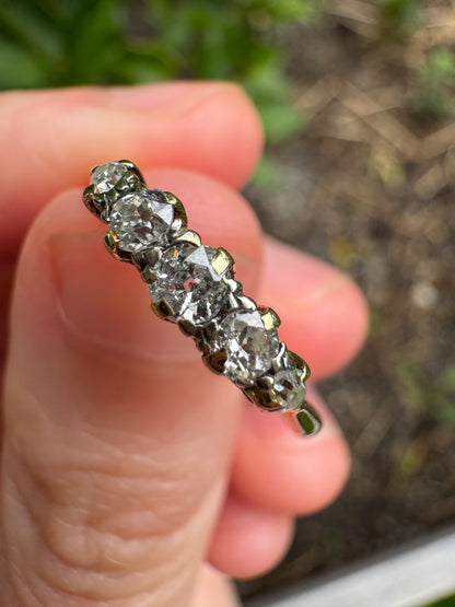 Vintage 18ct yellow gold five stone 0.28ct TCW old mine cut diamond ring