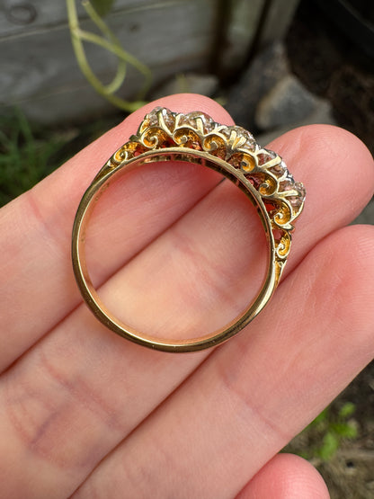 Antique 18ct gold old mine cut diamond five stone ring