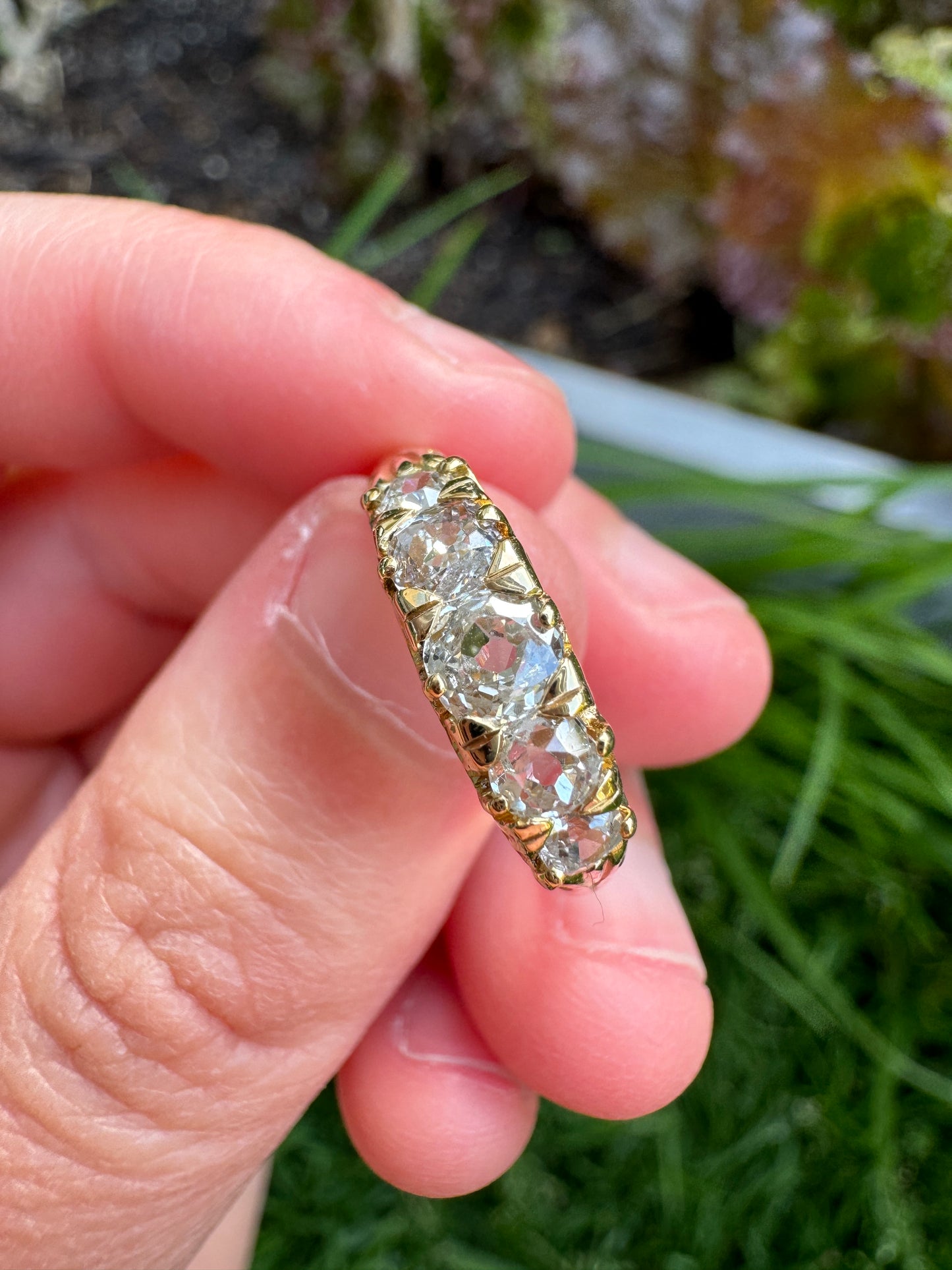 Vintage 14ct yellow gold five stone 0.7ct TCW old mine cut diamond ring