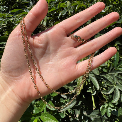 Vintage 9ct yellow gold mariner link chain, 66cm / 25.98 inches long