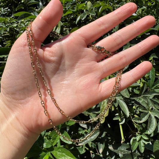 Vintage 9ct yellow gold mariner link chain, 66cm / 25.98 inches long
