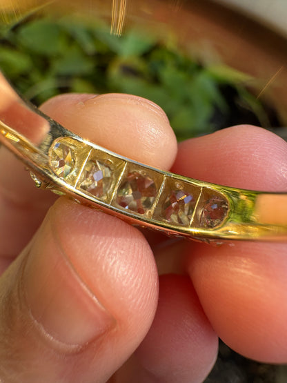 Antique 18ct yellow gold five stone 1.7ct TCW old mine cut diamond ring