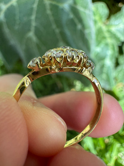 Antique 18ct yellow gold 0.55ct TCW old mine cut diamond starry cluster ring