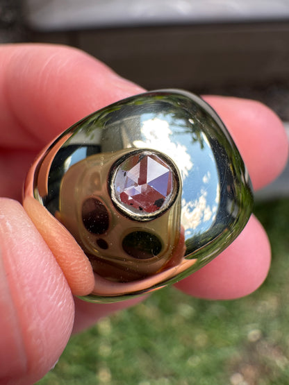 Vintage Italian 9ct gold rose cut diamond bombe gypsy ring
