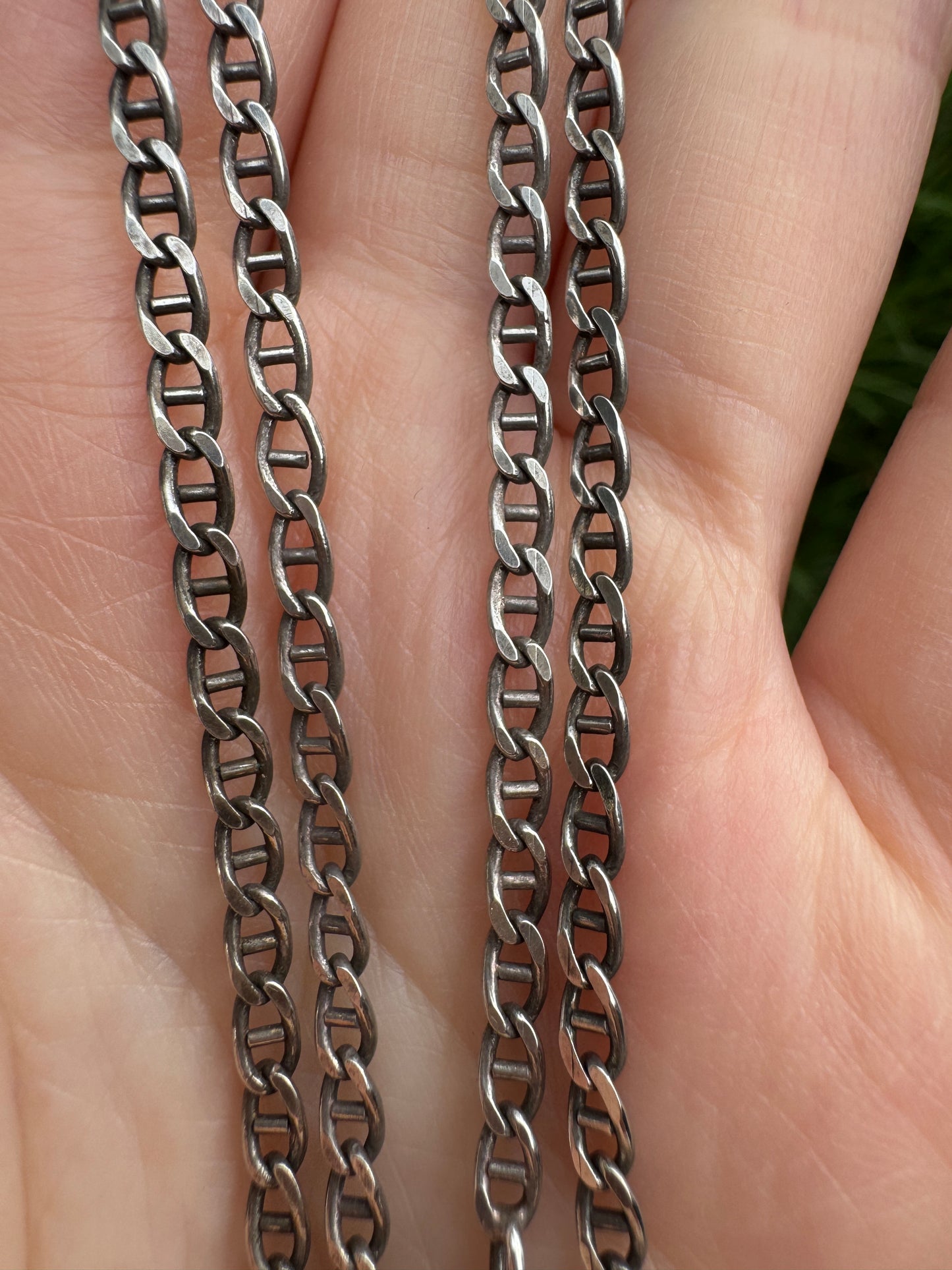 Vintage Italian sterling silver flat mariner link chain, 60cm / 23.62 inches long