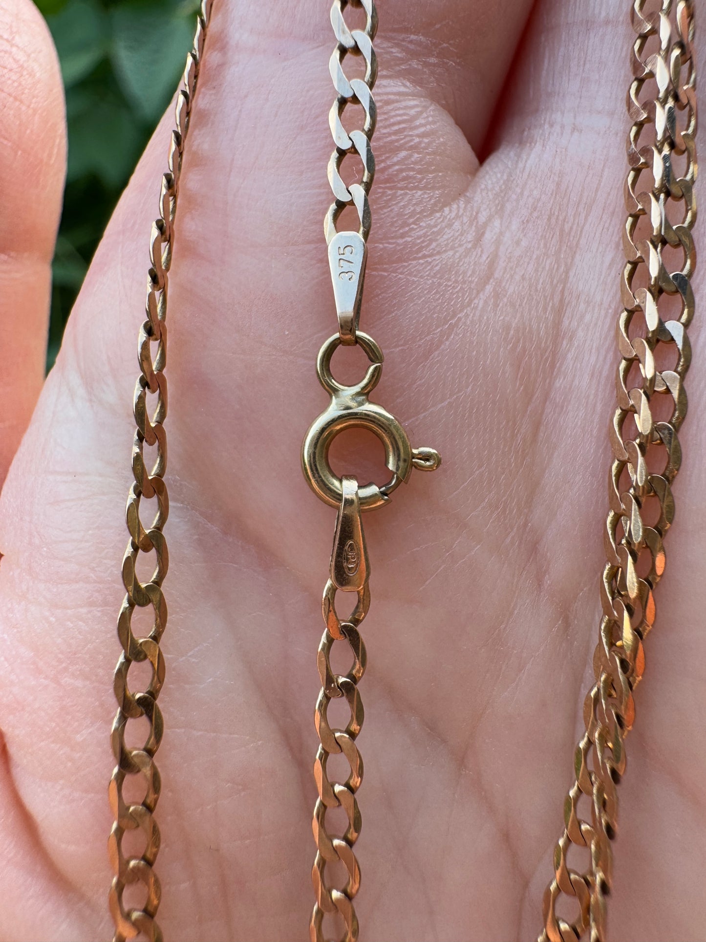 Vintage Italian 9ct yellow gold flat curb link chain, 59cm / 23.2 inches long