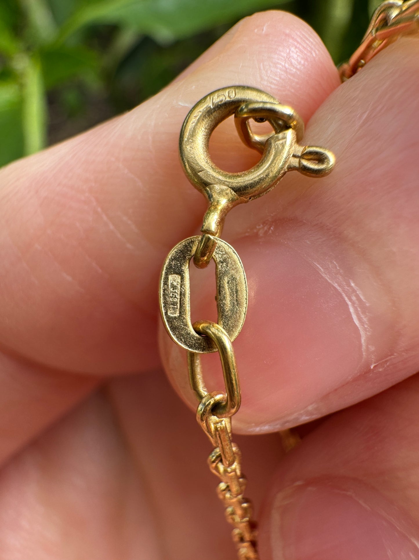 Vintage Italian 18ct yellow gold hayseed/barleycorn link chain, 49cm / 19.29 inches long