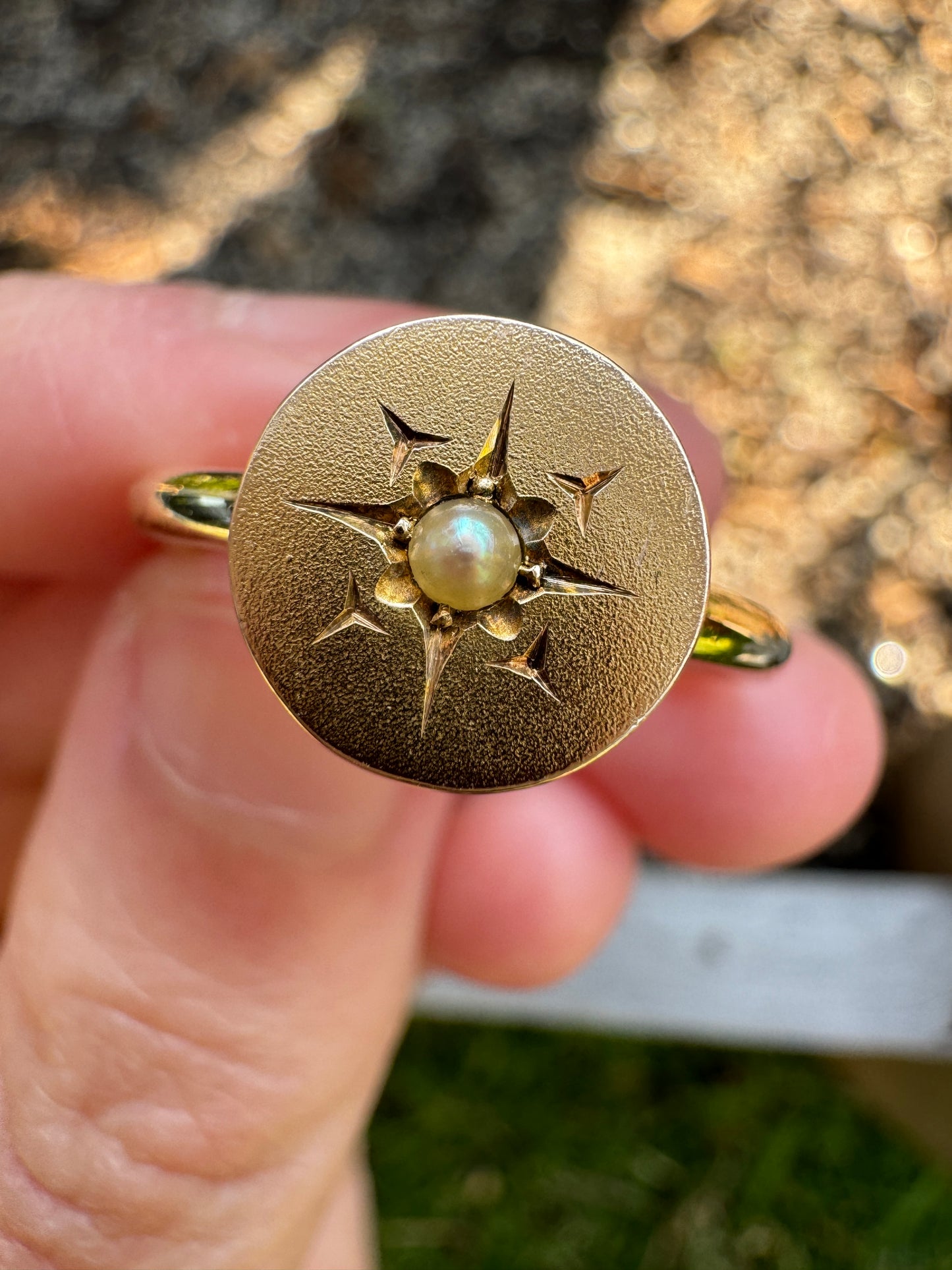 Custom 9ct yellow gold starset pearl stickpin conversion ring