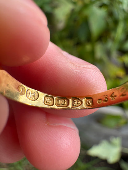 Antique Edwardian English 18ct gold rose cut diamond gypsy ring