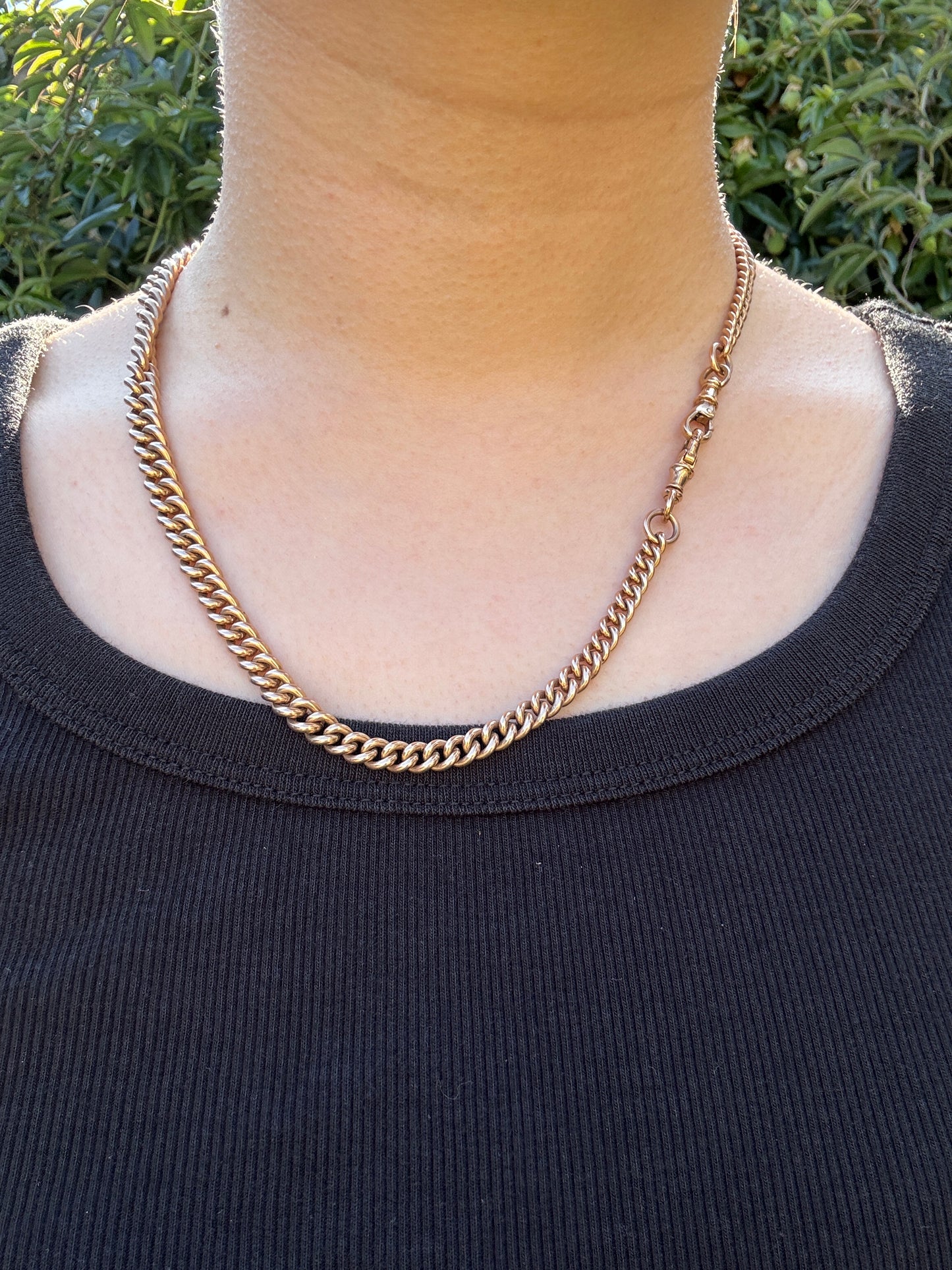 Antique 9ct yellow gold double Albert graduated curb chain, 50cm / 19.7 inches long