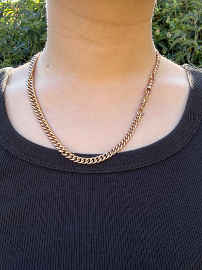 Antique 9ct yellow gold double Albert graduated curb chain, 50cm / 19.7 inches long