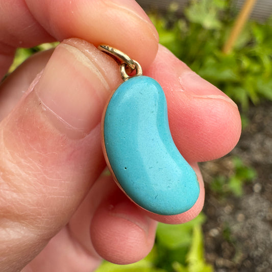 Antique 9ct gold blue enamel bean charm