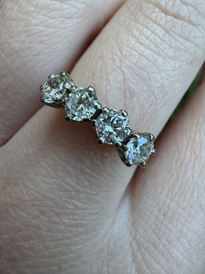 Antique 18ct gold old European cut diamond four stone ring