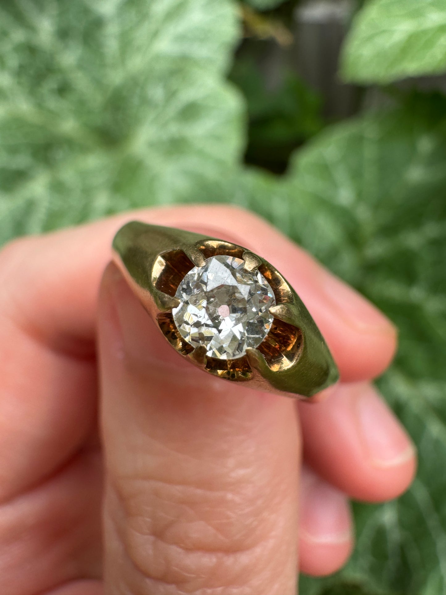 Vintage Mid Century 18ct yellow gold 0.4ct old mine cut diamond belcher ring