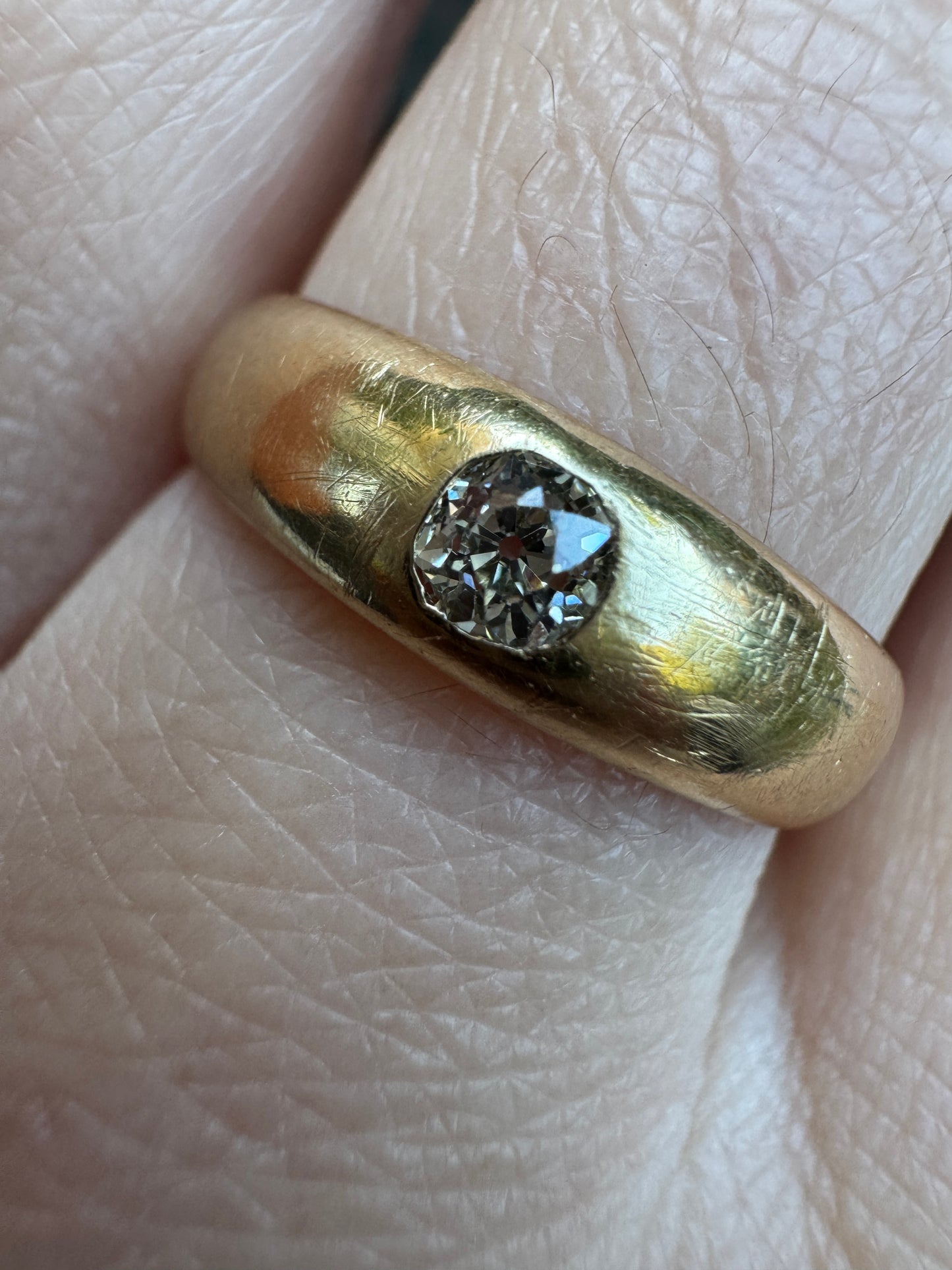 Vintage Austrian 14ct yellow gold 0.16ct old mine cut diamond gypsy ring