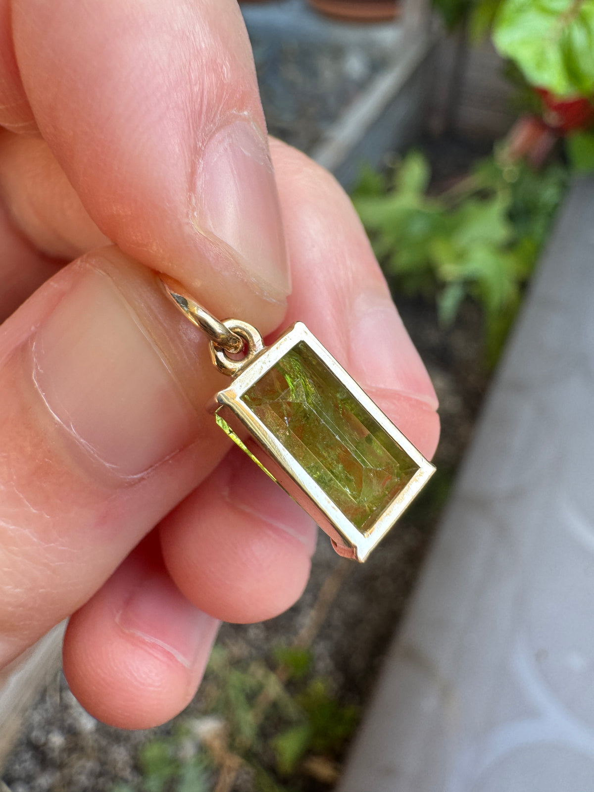 Handmade 9ct gold natural green Mali garnet pendant