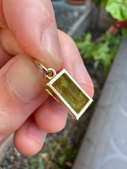 Handmade 9ct gold natural green Mali garnet pendant