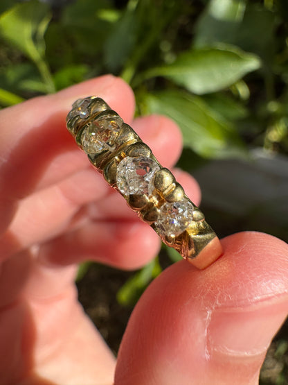 Vintage 18ct yellow gold five stone 1ct TCW old mine cut diamond ring