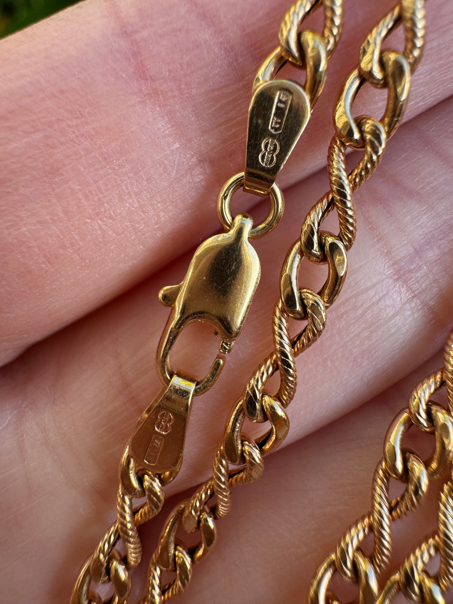 Vintage Italian 9ct yellow gold fancy link chain, 42.5cm / 16.73 inches long