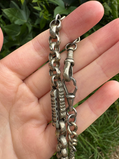 Antique albo silver fancy link chain with dog clips, 42cm / 16.54 inches long