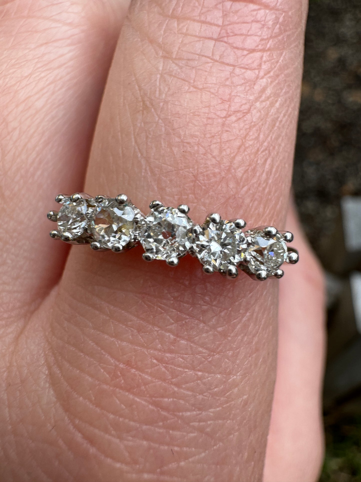 Vintage 18ct yellow and white gold five stone 0.6ct TCW old mine and old European cut diamond ring
