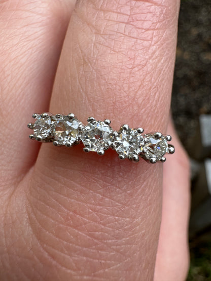 Vintage 18ct yellow and white gold five stone 0.6ct TCW old mine and old European cut diamond ring