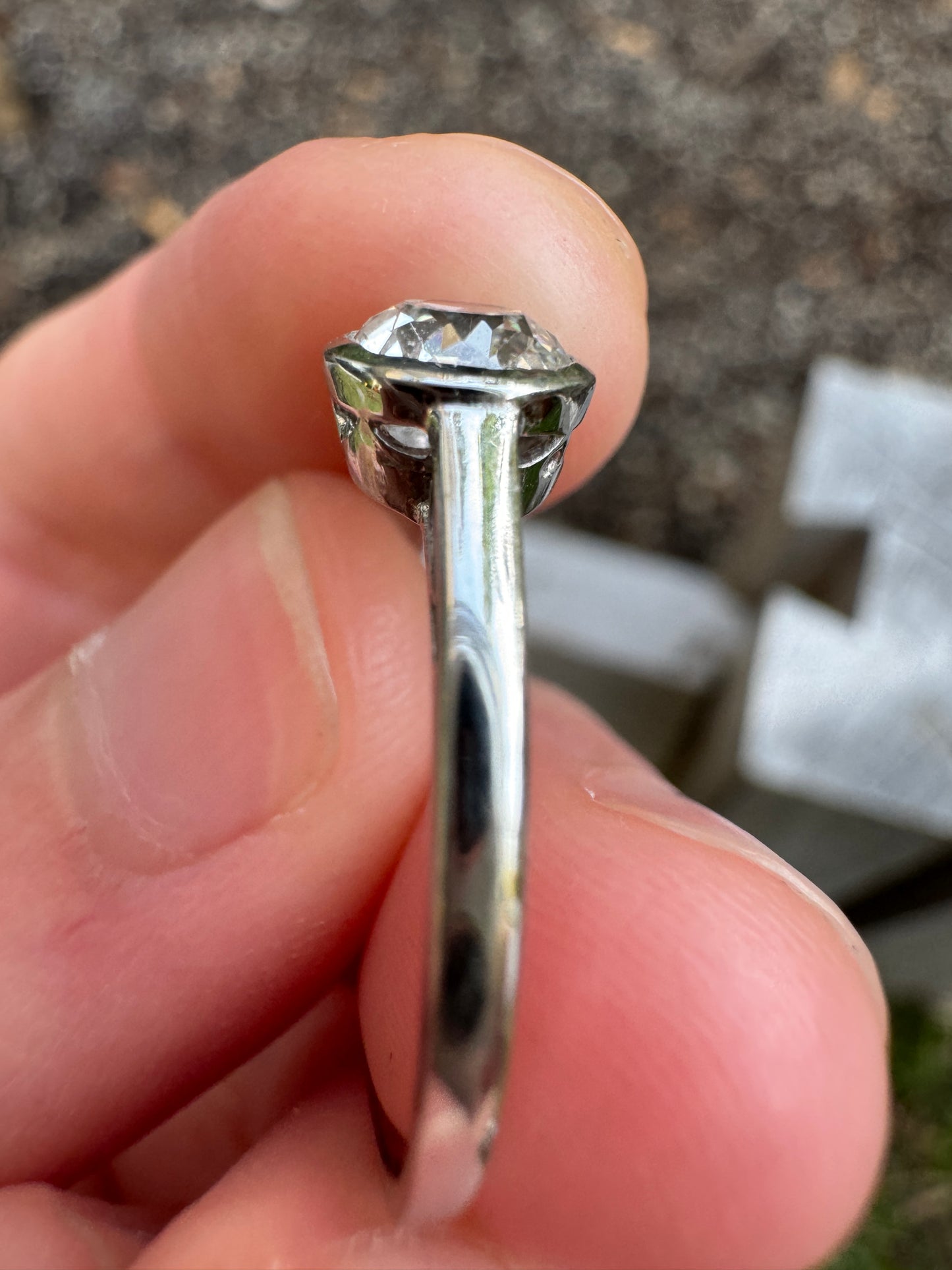 Vintage 18ct white gold 0.57ct old mine cut diamond bezel set solitaire ring