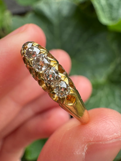 Antique English 18ct yellow gold five stone 0.3ct TCW old mine cut diamond ring