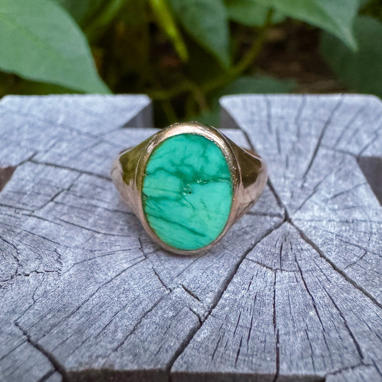 Antique Australian 9ct rosy yellow gold turquoise signet ring